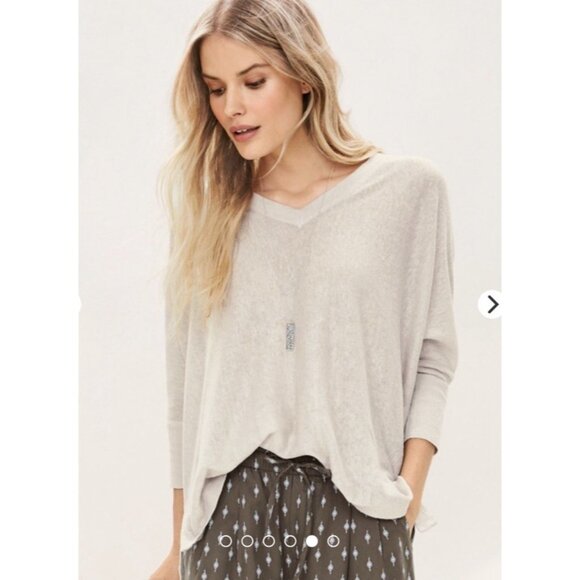 Garnet Hill Linen Sweater Oversized V Neck Boxy Dolman Sleeve Lagenlook Sz L - Picture 1 of 12